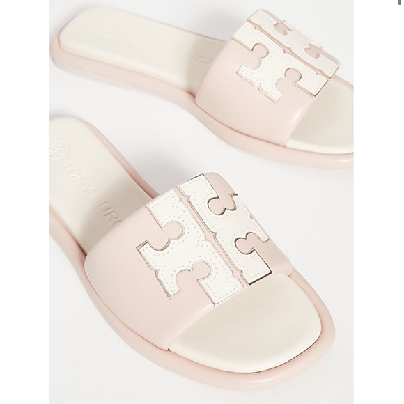 Tory Burch Double-T Padded Leather Slides 8.5 💗🤍 - Picture 3 of 12